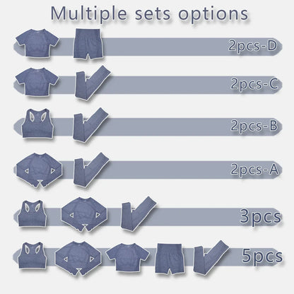 2/3/5PCS Seamless Women Yoga Set Workout Sportswear Gym Clothing Fitness Long Sleeve Crop Top High Waist Leggings Sports Suits