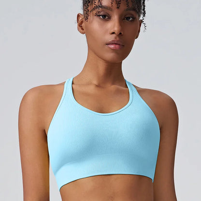 Fashion Sports Underwear Women Fixed Cup Shockproof Gathering Sexy Cross Back Yoga Undershirt Women Tops