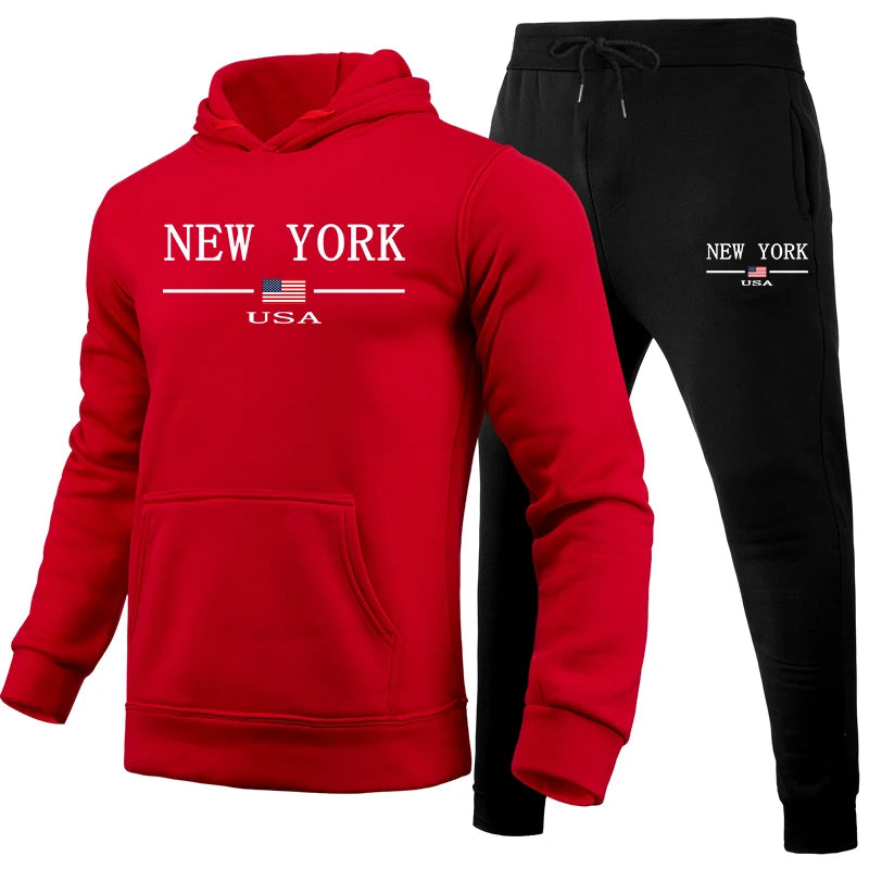 2025 New Men's Sportswear Fashion Casual Printed Sportswear Set Daily Sports Slow Running Men's Winter Warm Hoodie