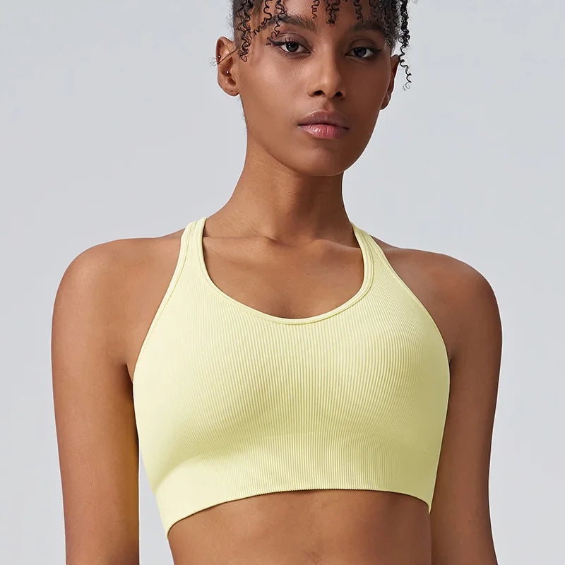 Fashion Sports Underwear Women Fixed Cup Shockproof Gathering Sexy Cross Back Yoga Undershirt Women Tops