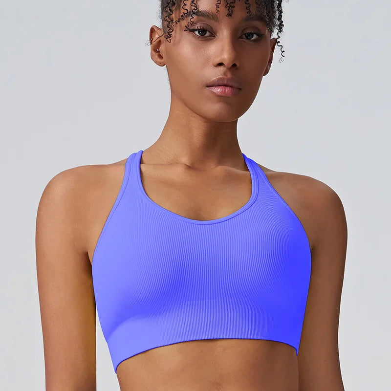 Fashion Sports Underwear Women Fixed Cup Shockproof Gathering Sexy Cross Back Yoga Undershirt Women Tops
