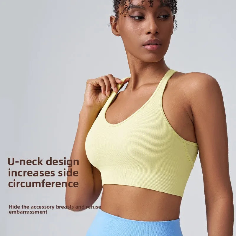 Fashion Sports Underwear Women Fixed Cup Shockproof Gathering Sexy Cross Back Yoga Undershirt Women Tops