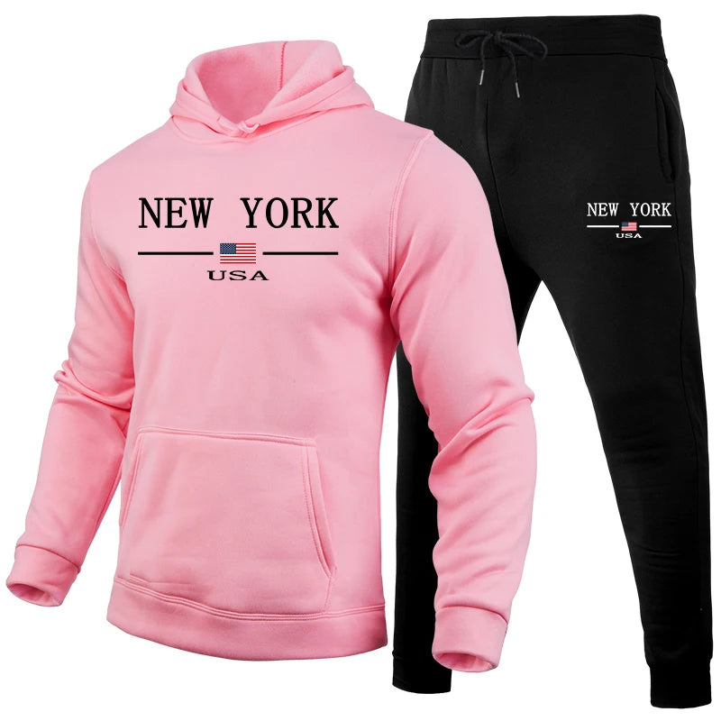 2025 New Men's Sportswear Fashion Casual Printed Sportswear Set Daily Sports Slow Running Men's Winter Warm Hoodie