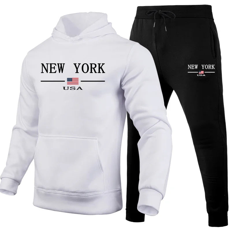 2025 New Men's Sportswear Fashion Casual Printed Sportswear Set Daily Sports Slow Running Men's Winter Warm Hoodie