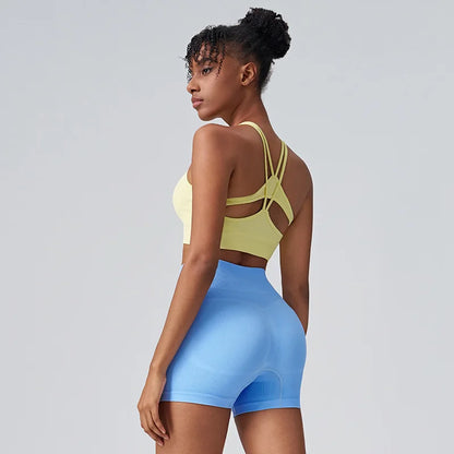 Fashion Sports Underwear Women Fixed Cup Shockproof Gathering Sexy Cross Back Yoga Undershirt Women Tops