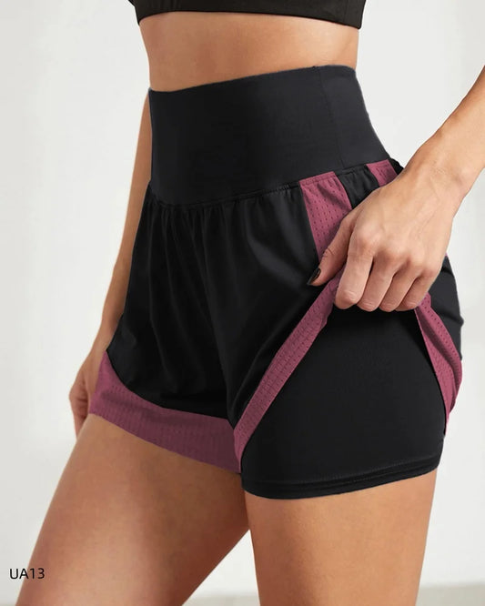 Women's sports shorts, sportswear, double-layer running shorts, 2-in-1 beach shorts, summer gym fitness training, jogging shorts
