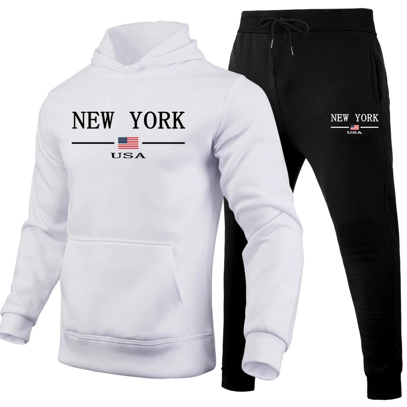 2025 New Men's Sportswear Fashion Casual Printed Sportswear Set Daily Sports Slow Running Men's Winter Warm Hoodie