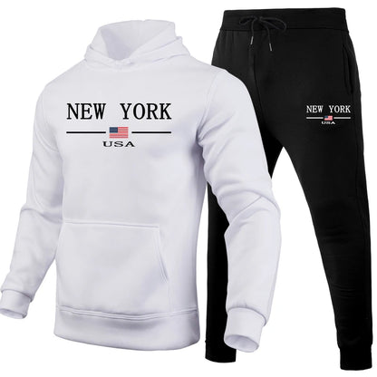 2025 New Men's Sportswear Fashion Casual Printed Sportswear Set Daily Sports Slow Running Men's Winter Warm Hoodie