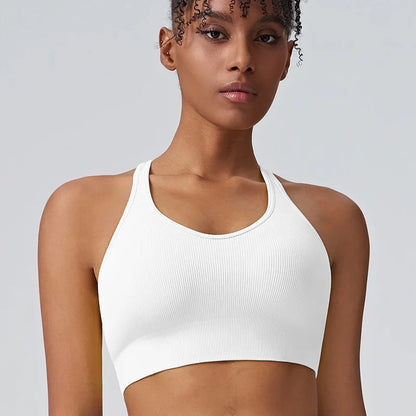 Fashion Sports Underwear Women Fixed Cup Shockproof Gathering Sexy Cross Back Yoga Undershirt Women Tops